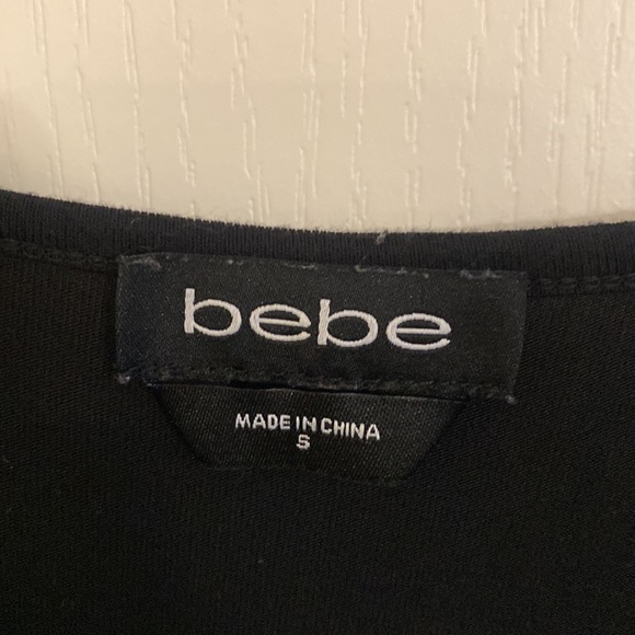 Bebe Black Short Sleeve Tee Crystal Logo 1/4 Zip Size Small - Picture 2 of 4